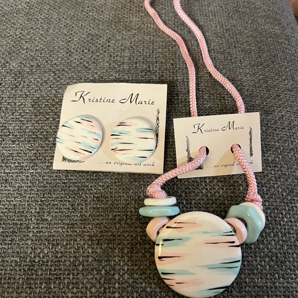 Kristine Marie - Hand painted ceramic clay jewlery. Pierced earring and necklace